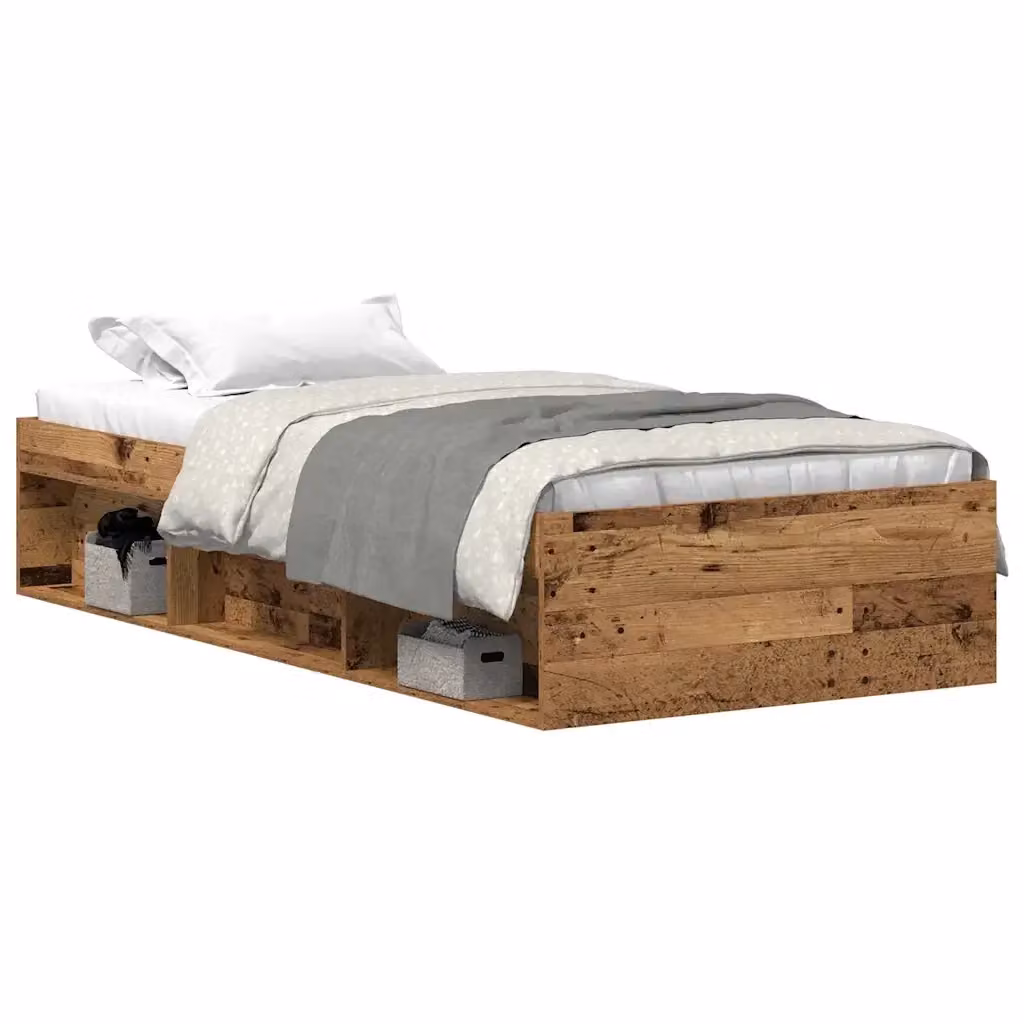 Letto singolo vidaXL in legno di pino marrone con scomparti laterali e doghe piatte L: 193 cm, P: 78 cm, H: 35 cm – 2