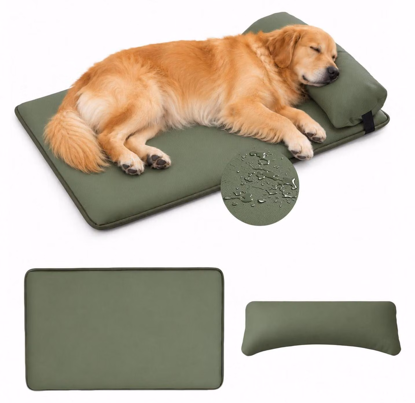 Tappetino per cani con cuscino, cuccia sottile per cani in ecopelle, colore verde, dimensioni 105 x 70 cm
