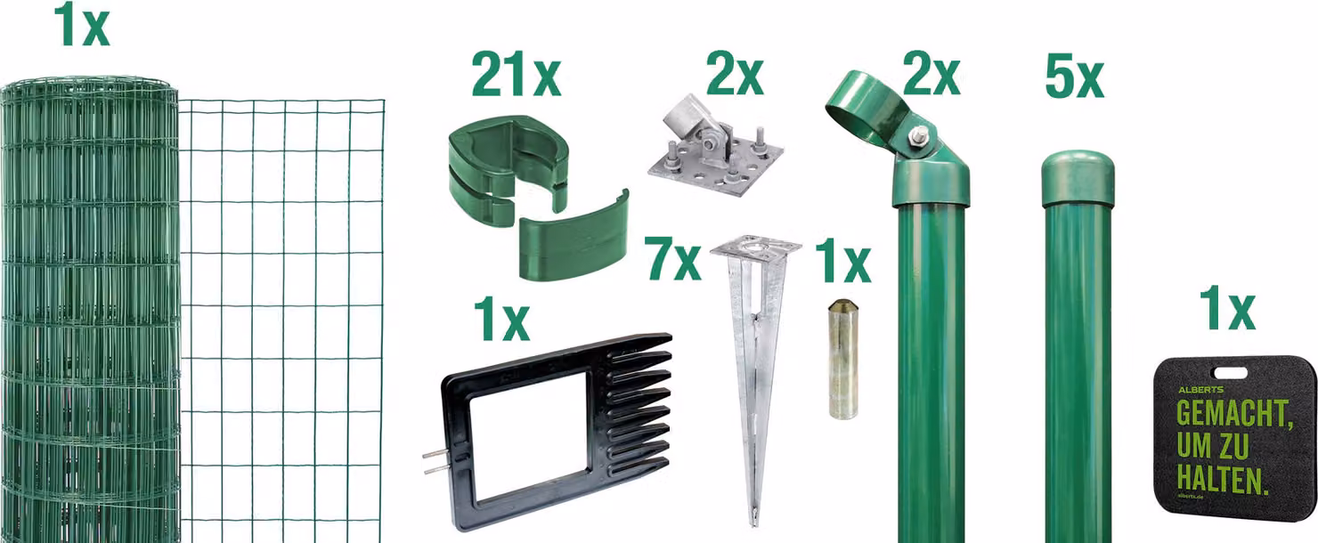 Alberts 695682 Fix-Clip Pro come set completo di recinzione, con presa a terra e cuscino per ginocchio, verde, altezza 102 cm, lunghezza 10 m