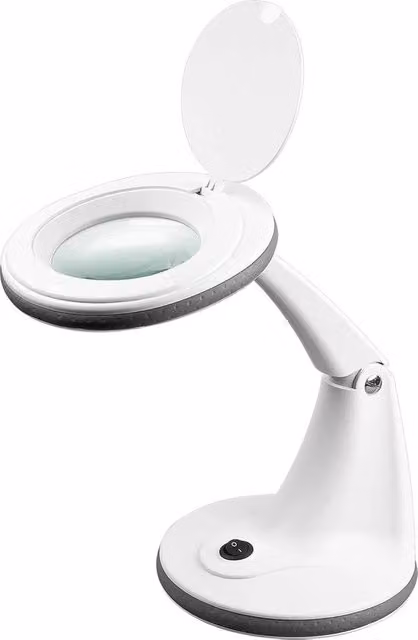 Lente d'ingrandimento da tavolo con illuminazione LED e obiettivo da 100 mm, ideale per sartoria, cosmetica e lettura, colore bianco e trasparente