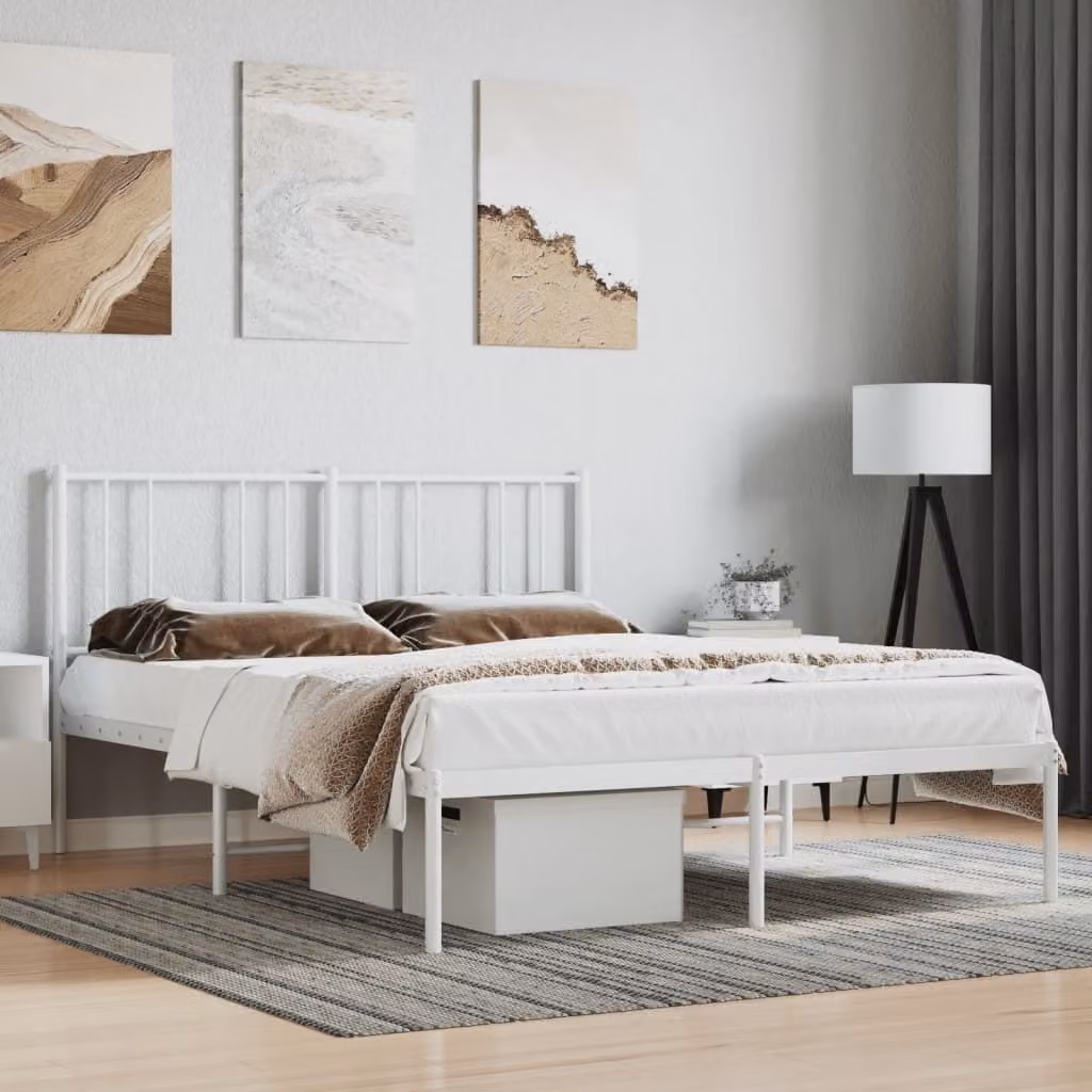 The Living Store Struttura letto con testiera in metallo bianco 160x200 cm
