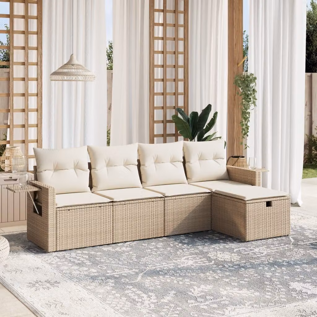 Maison Exclusive - Set Divano da Giardino 5 pz con Cuscini Beige in Polyrattan