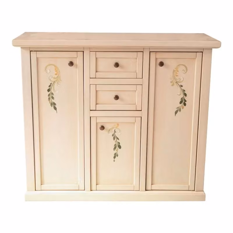 Credenza Shabby Chic con 3 Porte e 2 Cassetti con Decori Floreali Avorio Anticato Mobili 2G L/P/H: 100 x 39 x 85 cm – 1