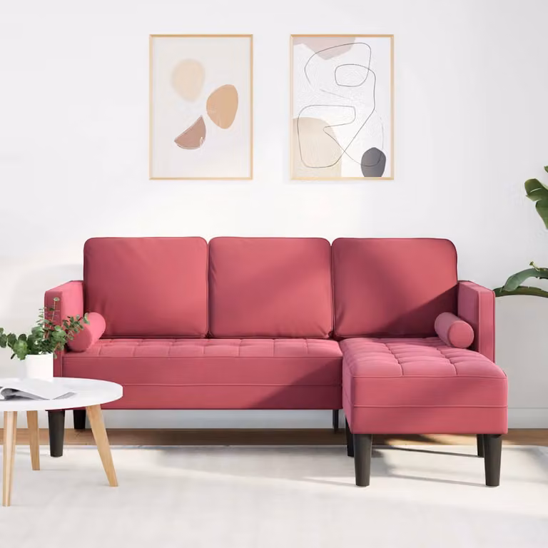 Set di divano ad angolo vidaXL in velluto rosso con cuscini inclusi