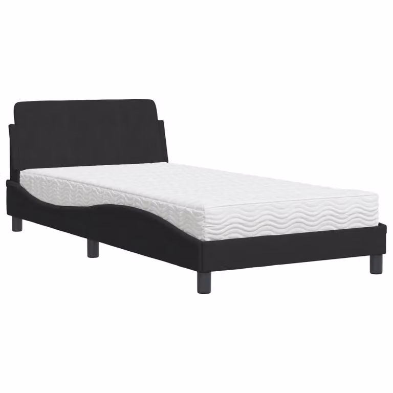 Letto con Materasso Dover Nero 100x200 cm in Velluto