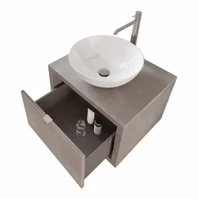 Mobile bagno sospeso INBAGNO grigio con lavabo e specchio con illuminazione LED e ante soft-close L: 60 cm – 2