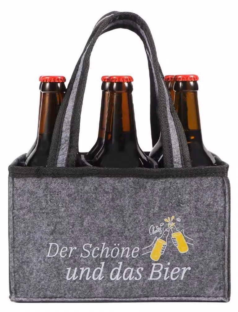 Borsa termica per bottiglie di birra, capacità 6 bottiglie, in feltro, dimensioni 24x15x15 cm. Idea regalo divertente per uomini
