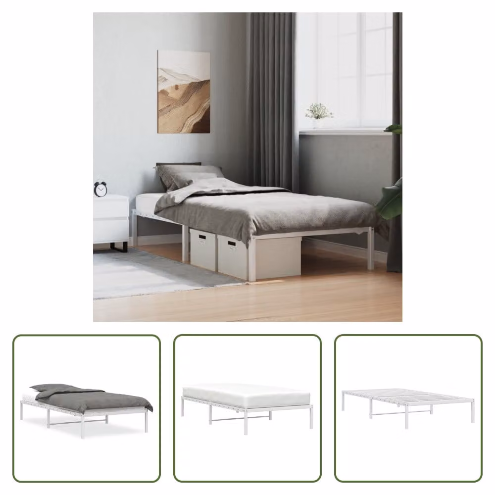 The Living Store Struttura letto in metallo bianco 107x203 cm
