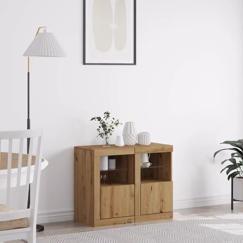 Set di 2 Madie vidaXL con illuminazione LED integrata in legno e vetro, colore marrone, L 41 cm x P 37 cm x H 67 cm
