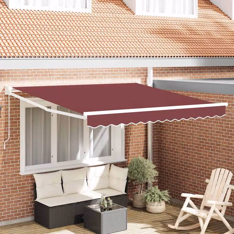 vidaXL Tenda da Sole Retrattile Manuale con Bracci Pieghevoli in Alluminio e Tessuto in Poliestere, Colore Rosso, L: 300 cm, P: 250 cm