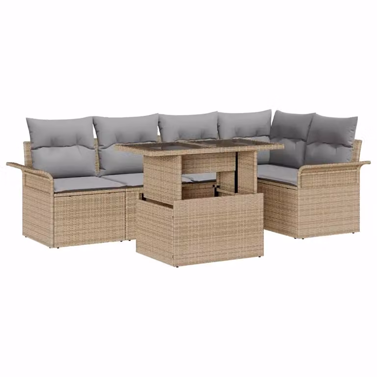 Set Divano da Giardino vidaXL 6 Pezzi Beige con Cuscini e Tavolino in Rattan e Metallo