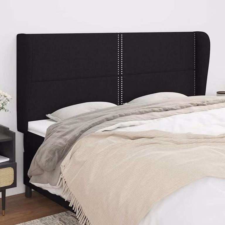 Testiera ad orecchio vidaXL in tessuto nero con struttura in legno L: 203 cm, P: 23 cm, H: 118/128 cm