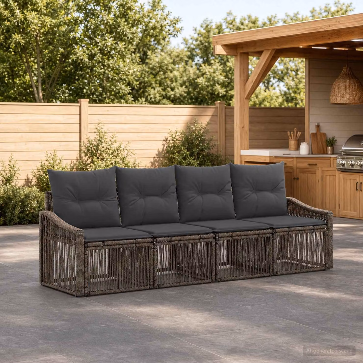 Set Divano da Giardino vidaXL 4 Pezzi in Polyrattan Grigio con Cuscini Imbottiti e Struttura in Acciaio