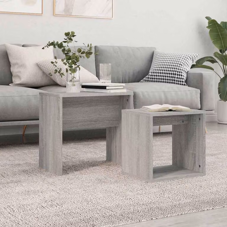 Set di 2 tavolini da salotto impilabili vidaXL in legno e MDF grigio moderno