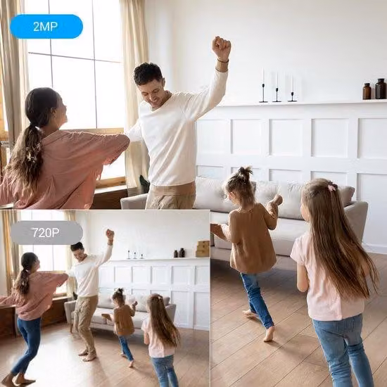 Telecamera wireless a batteria da 2 MP con Wi-Fi, sensore PIR, visione notturna a infrarossi e slot per schede SD - per interni - bianca.