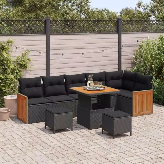 Set Divano da Giardino 9 pz 8-Numero di posti Nero 3363319