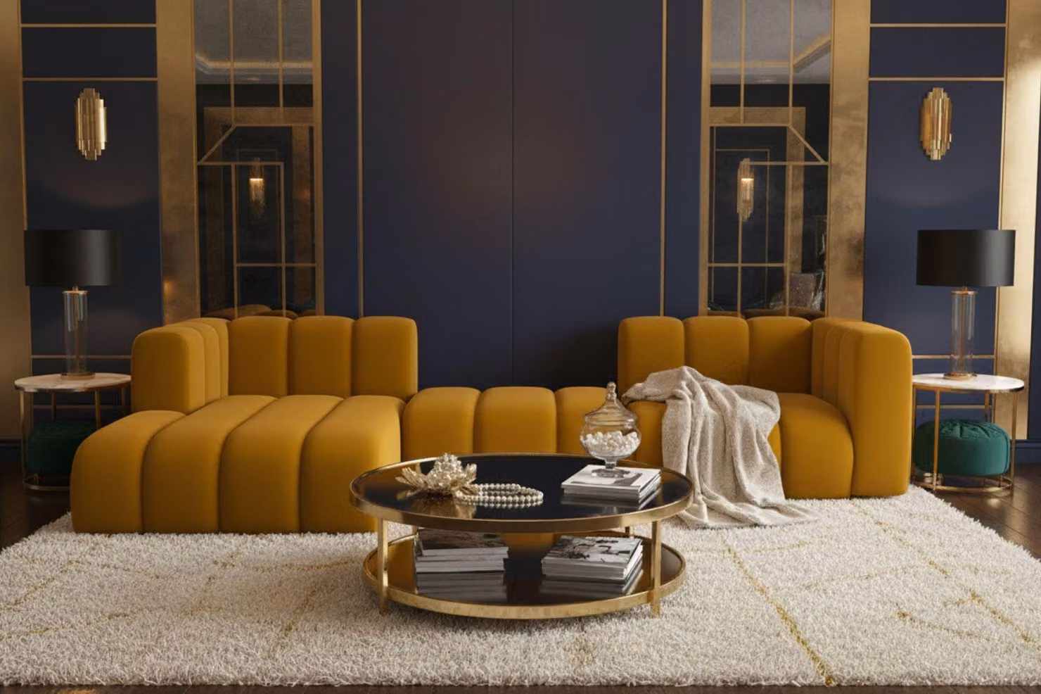 Divano angolare Kaiser Möbel a forma di L Grand L 319 cm, tessuto velour Salvador, giallo, sinistro