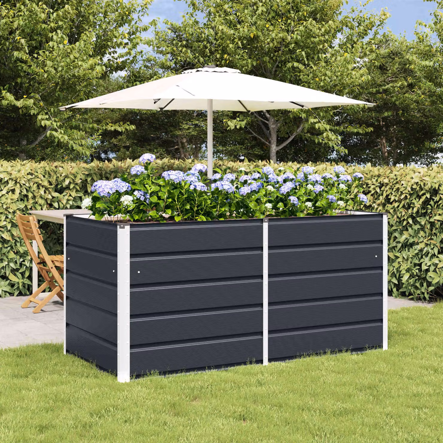 Fioriera vidaXL in acciaio e plastica colore antracite L: 160 cm, P: 80 cm, H: 75 cm