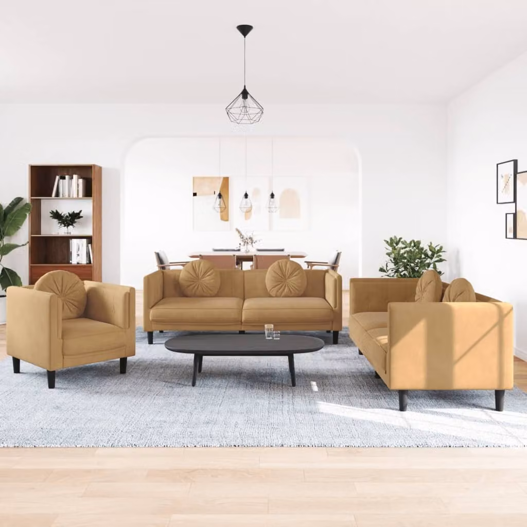 Maison Exclusive - Set divano a 3 pezzi con cuscini in velluto marrone