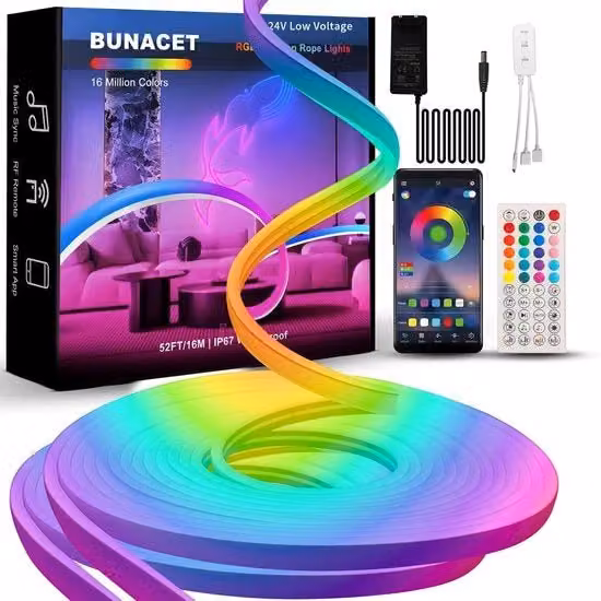 Striscia LED RGB con telecomando | 20m | Impermeabile IP67 | Sincronizzazione musicale | Ideale per Camera da letto, Festa e Decorazione all'aperto