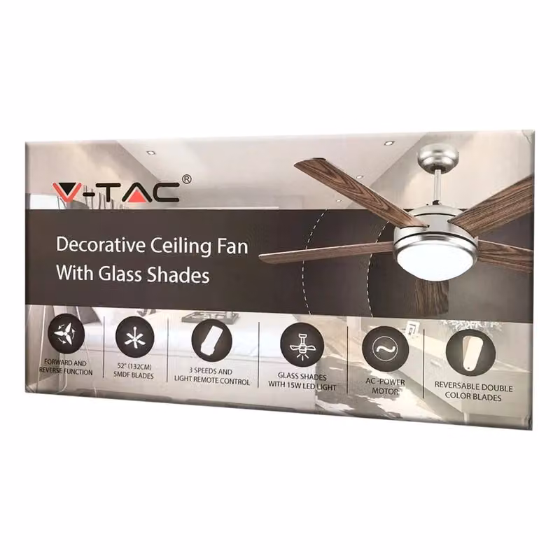 Ventilatore da soffitto V-TAC con luce LED 15W CCT, colore bianco e argento, diametro 132 cm, con telecomando – 2