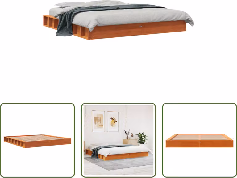 The Living Store letto in legno massiccio cera marrone 200x200 cm pino
