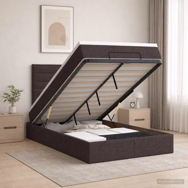 Letto ottomano con contenitore a sollevamento vidaXL in tessuto marrone L: 120 cm, P: 200 cm, H: 140 cm – 1