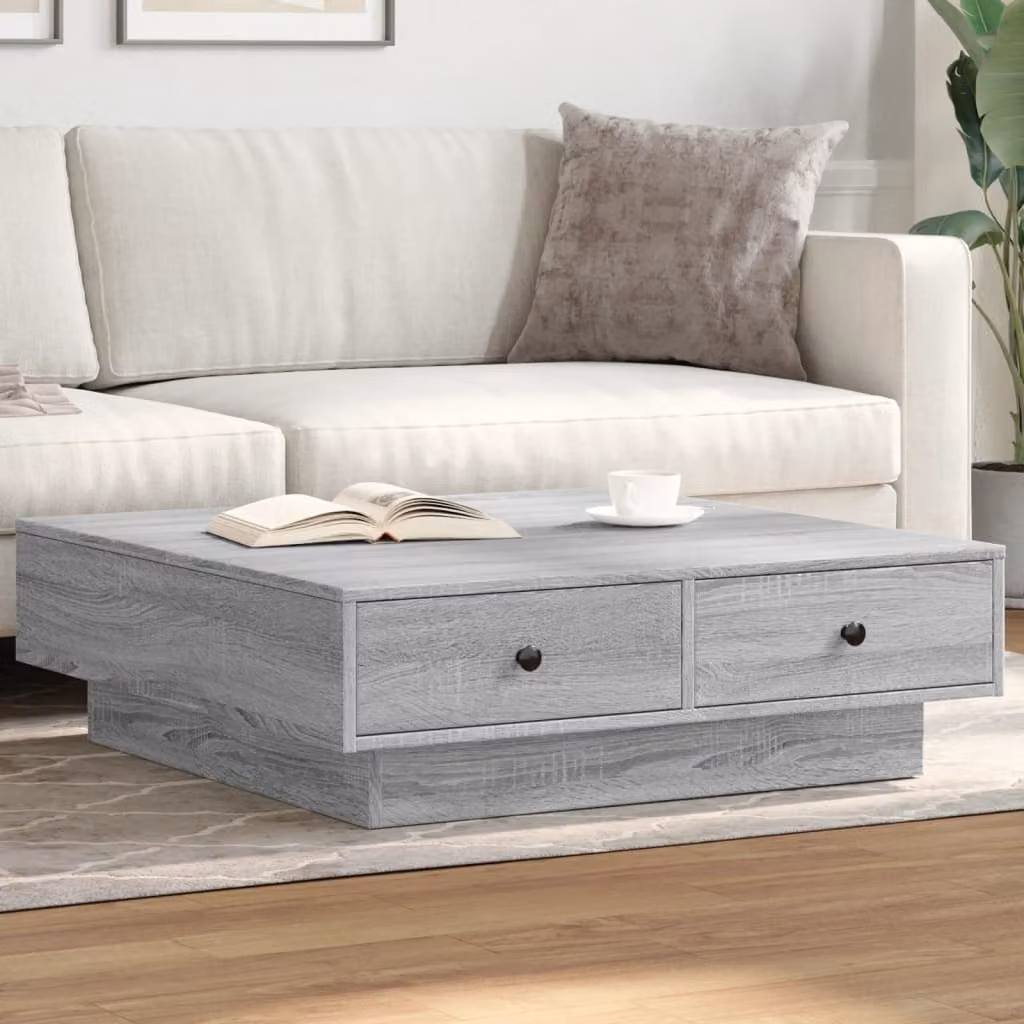 vidaXL Tavolino da Salotto Quadrato in Legno e Metallo Grigio L/P/H: 90 x 90 x 28 cm