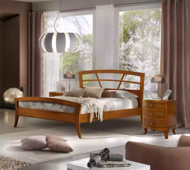 Schlafzimmer Bett Polster Design Luxus Doppel Braun Klassischer Holz