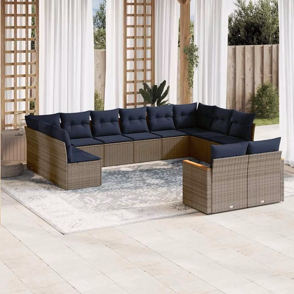 Maison Exclusive - Set da giardino 12 pezzi con cuscini, grigio, polyrattan