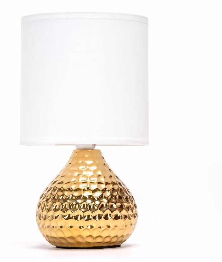 Lampada da tavolo Aigostar in Vetroceramica, lampada da tavolo vintage con paralume in tessuto, attacco E14, max. 40W, moderna lampada da comodino, luce notturna per camera da letto, soggiorno, ufficio (senza lampadina) - H235mm – Oro