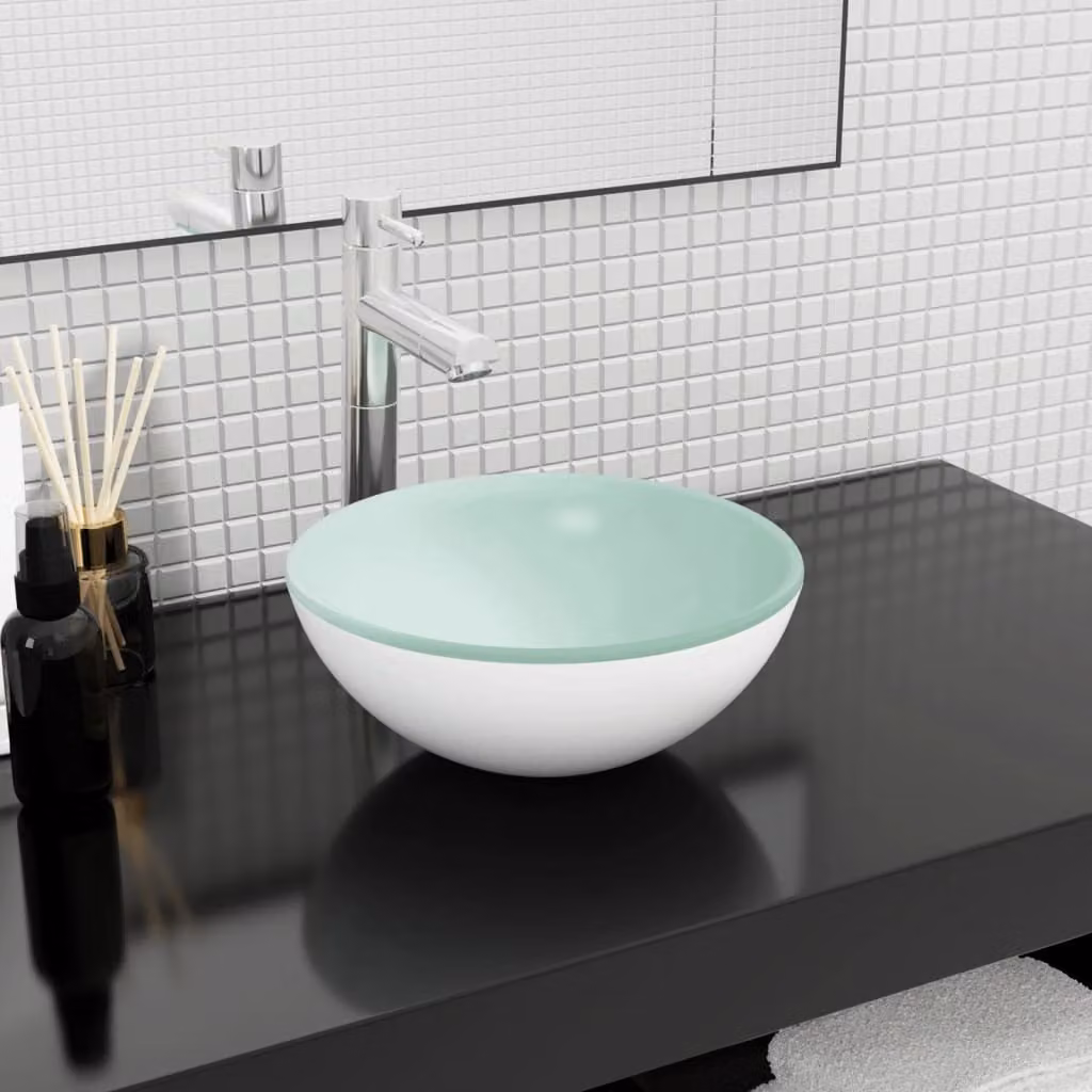 The Living Store Lavabo in vetro temperato 30x12 cm Bianco