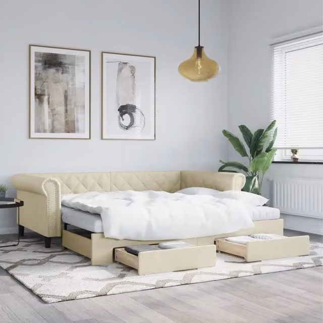 Divano Letto Estraibile con Cassetti vidaXL in Similpelle Beige 90x200 cm – 1
