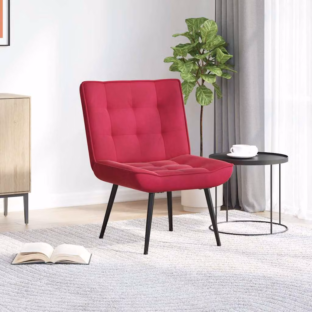 vidaXL Sedia Relax con Ottoman in Velluto Rosso L: 64 cm, P: 74 cm, H: 84 cm