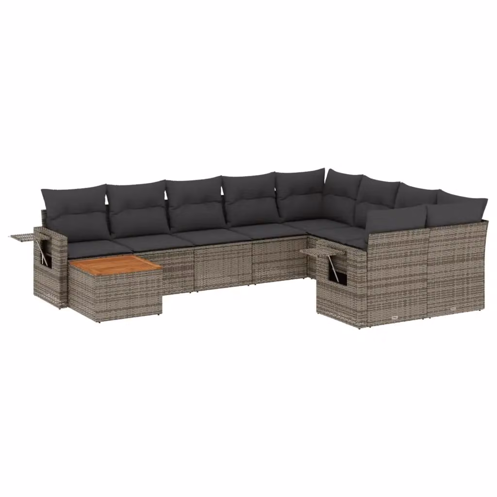 Set Divano da Giardino a L VIDAXL in Polyrattan Grigio con 10 Cuscini – 2