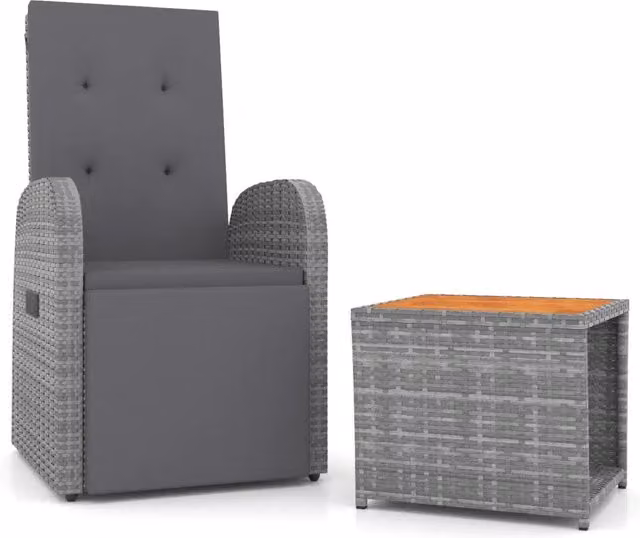 Set Mobili Giardino 2pz | Set Salotto da Giardino Grigio Polyrattan Legno Massello Acacia