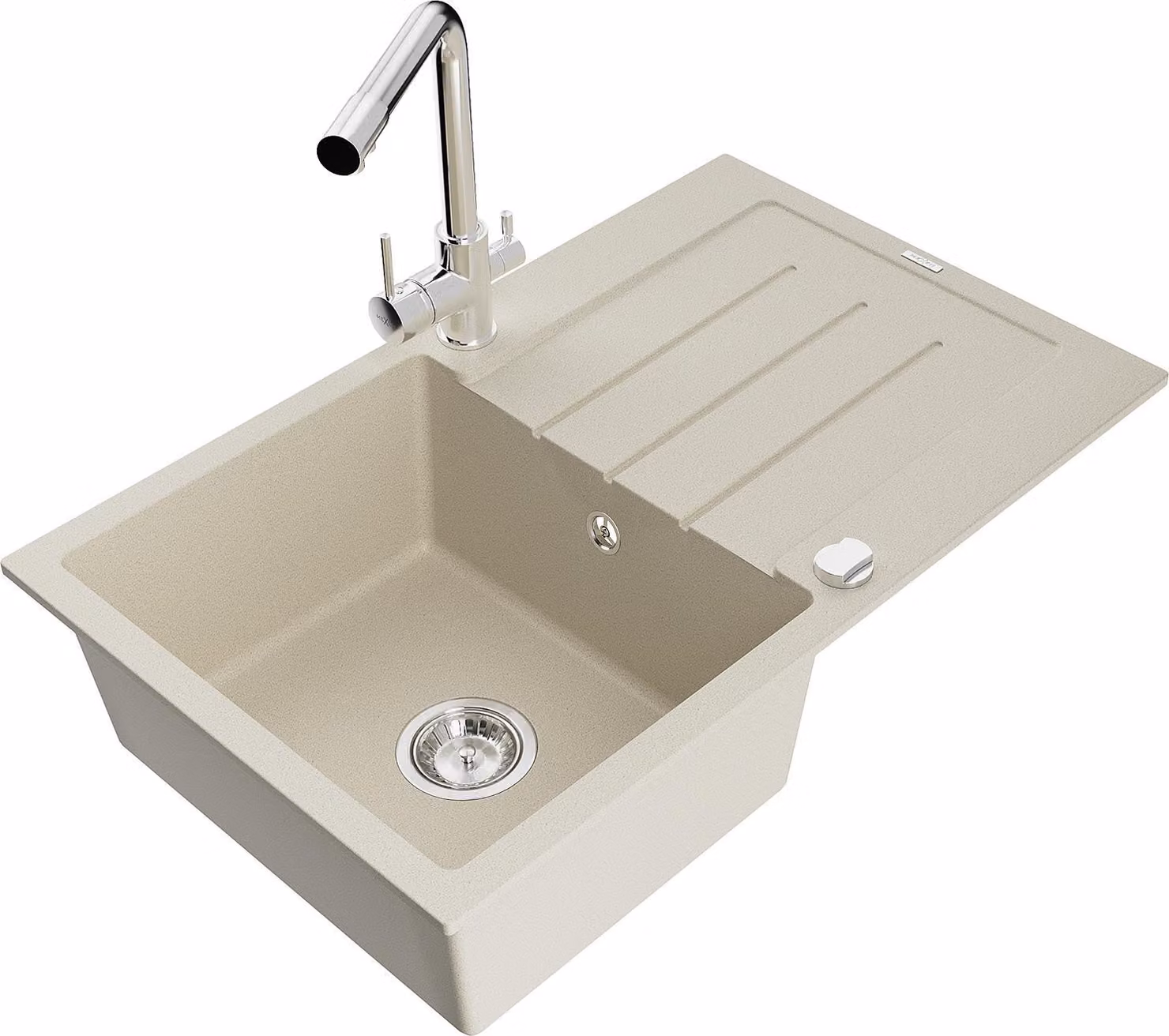 Mexen Bruno lavello da cucina in granito 1-vasca con scolapiatti e miscelatore cucina Duero, beige - 6513-69-671600-00