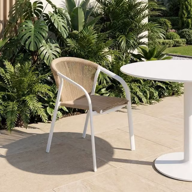 Sedia da giardino impilabile Hesperide in alluminio verniciato e poliestere bianco e giallo