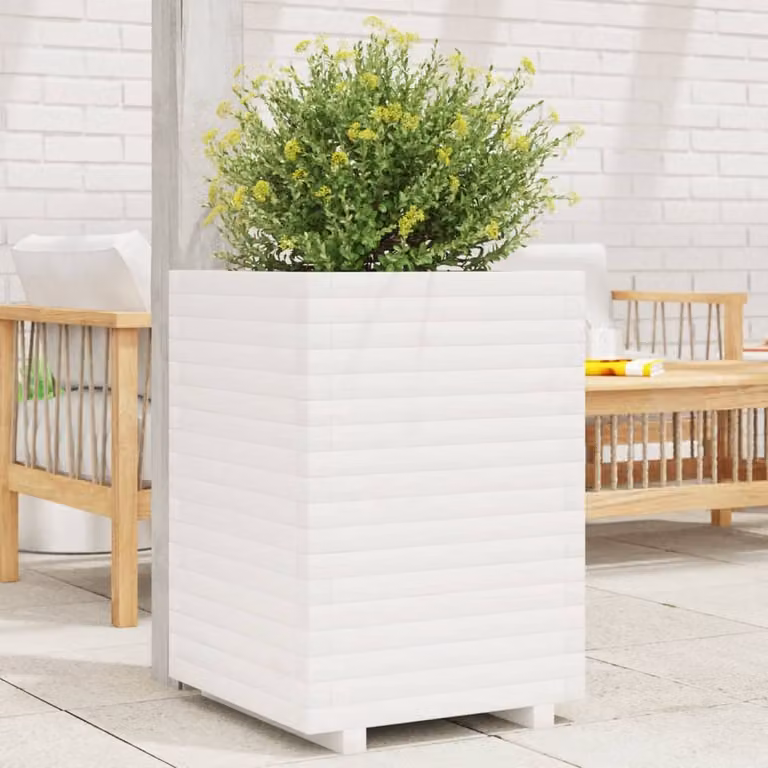 vidaXL Fioriera da Giardino Bianca in Legno di Pino, L/P/H: 50 x 50 x 72 cm
