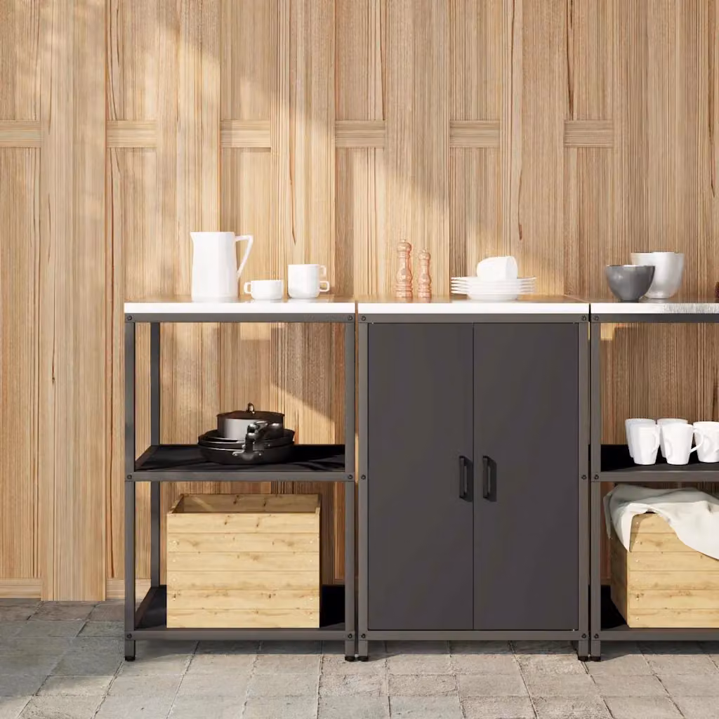 Set di stoccaggio per cucina e giardino vidaXL HATTEM in metallo nero opaco, 2 pezzi, L/P/H: 92 x 50 x 40,58 cm