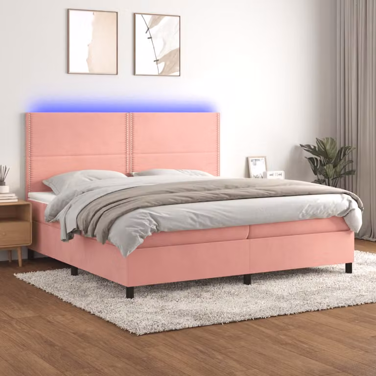 Letto Ibrido con Materasso e LED vidaXL in Velluto Rosa, L/P/H: 200 x 200 x 128 cm