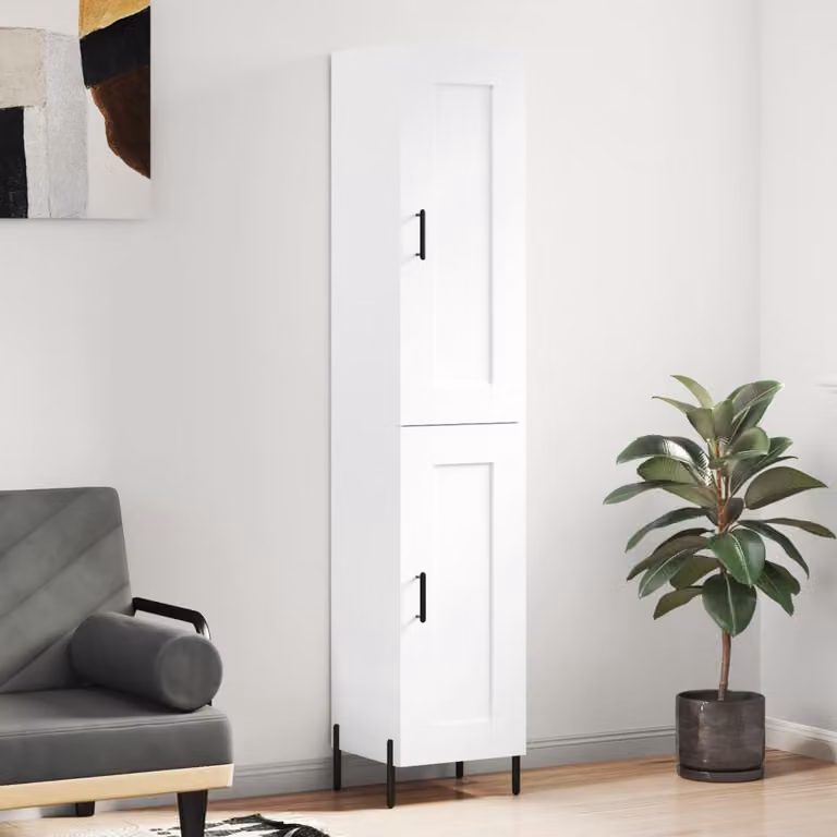 Credenza moderna vidaXL bianca in legno e metallo con ante a battente, L/P/H: 34,5 x 34,0 x 180,0 cm