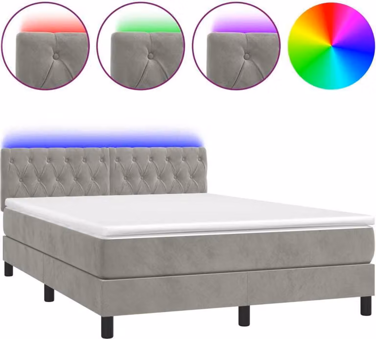 Letto a Molle con Materasso e LED Grigio Chiaro 140x200 cm Velluto