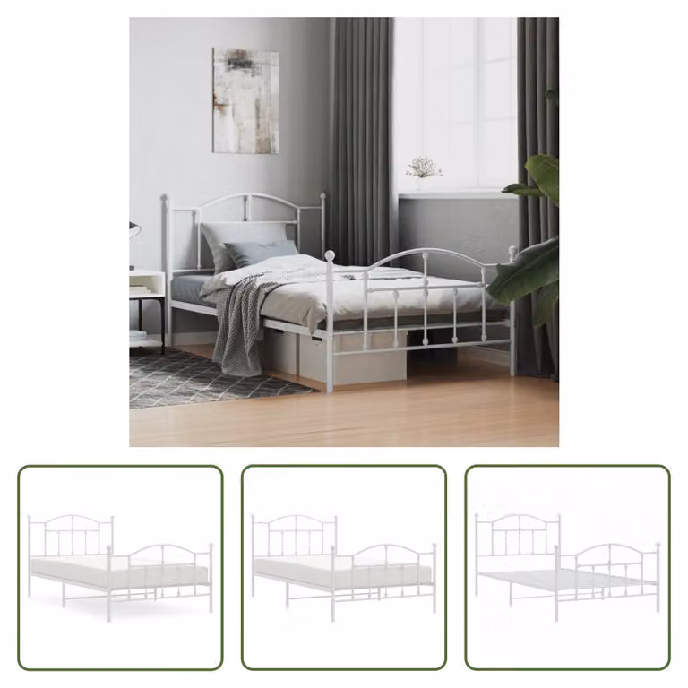 The Living Store Struttura letto con testiera e pediera in metallo bianco 100x200 cm