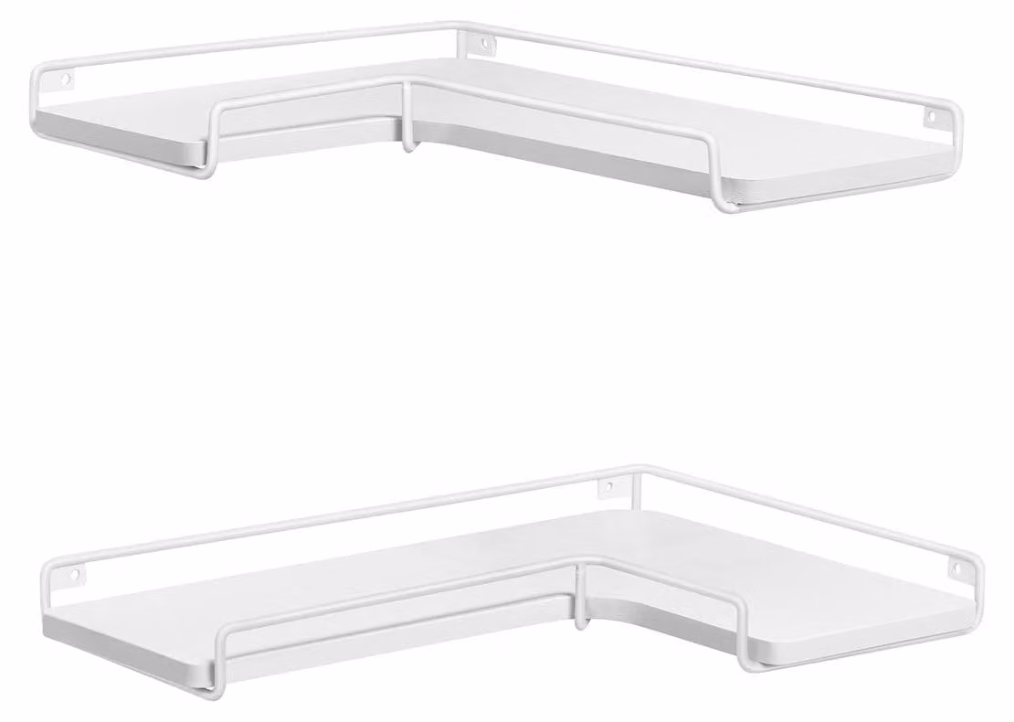 Set di mensole angolari a forma di L, composto da 2 pezzi – colore bianco – mensole da parete – salvaspazio – dimensioni 40 x 29 x 14 cm