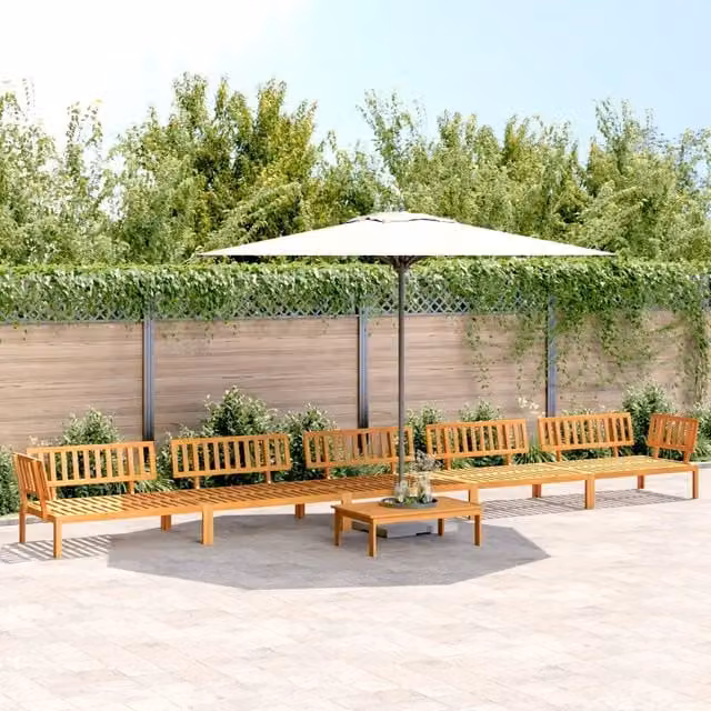 Set Divano da Giardino a L con Tavolino vidaXL in Legno di Acacia Marrone con Cuscini, 6 Pezzi – 1