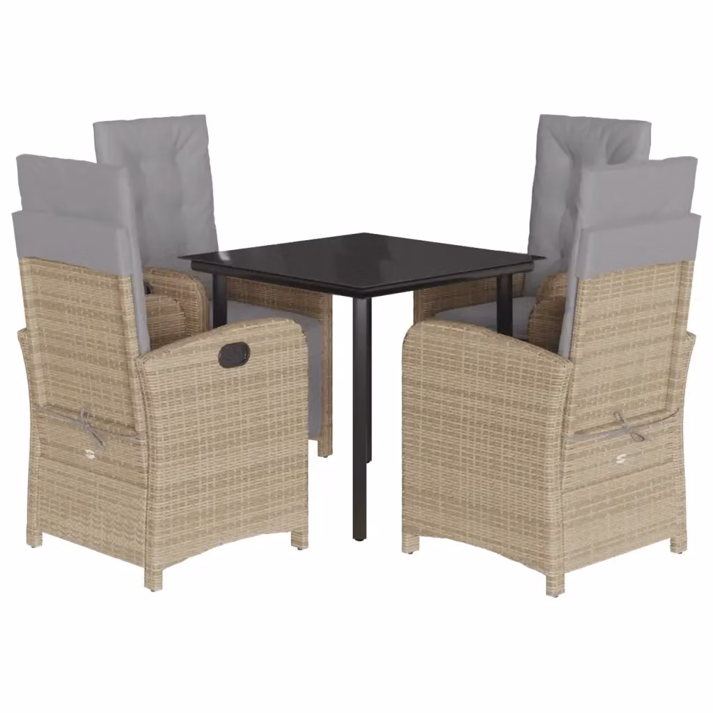 Set Pranzo da Giardino vidaXL in Polyrattan con Cuscini Beige Misto e Tavolo in Vetro per 5 Persone – 2
