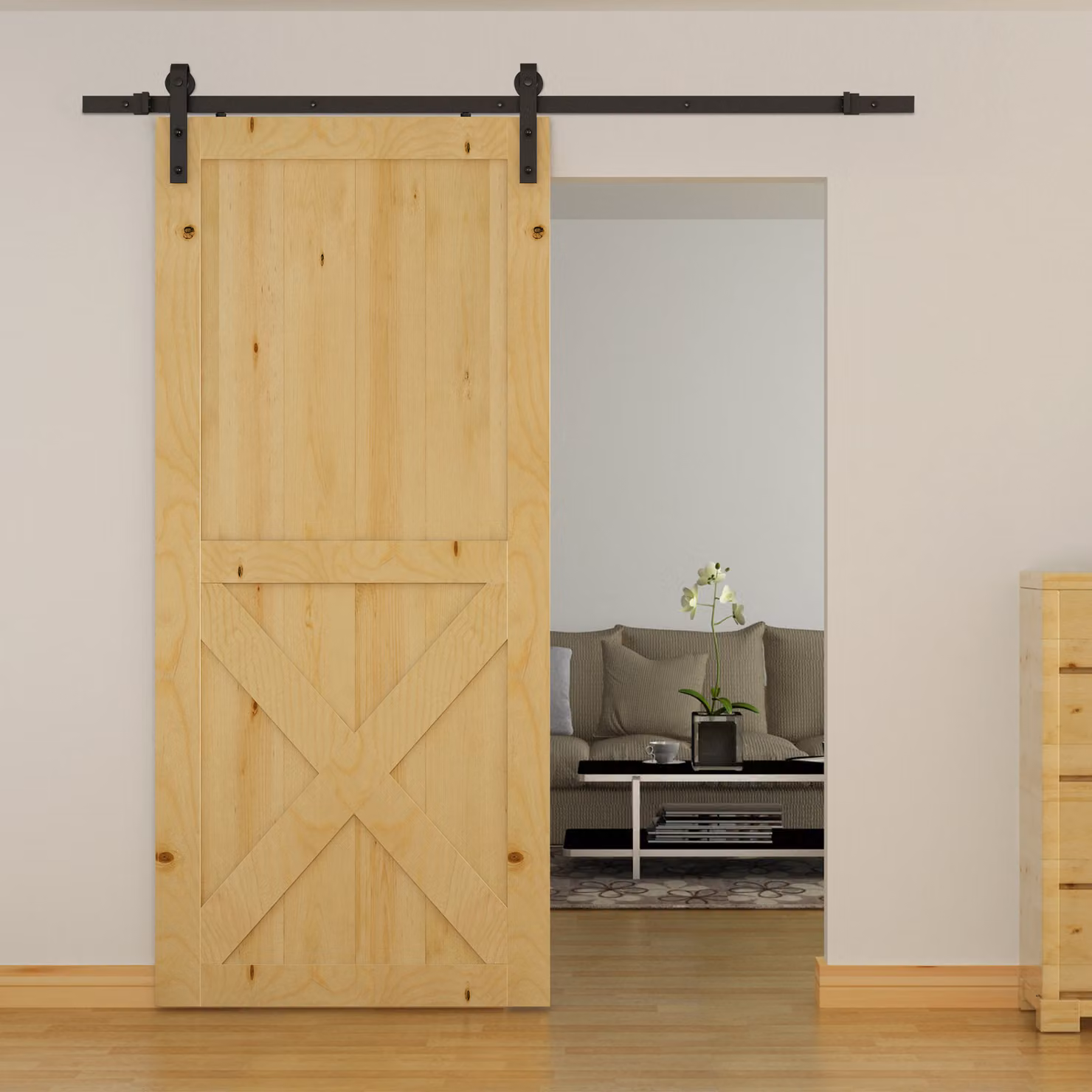 Kit di montaggio per porte scorrevoli con binario e accessori in acciaio al carbonio Homcom, L: 200 cm, H: 4 cm, P: 0,6 cm, disponibile in nero o marrone – 2
