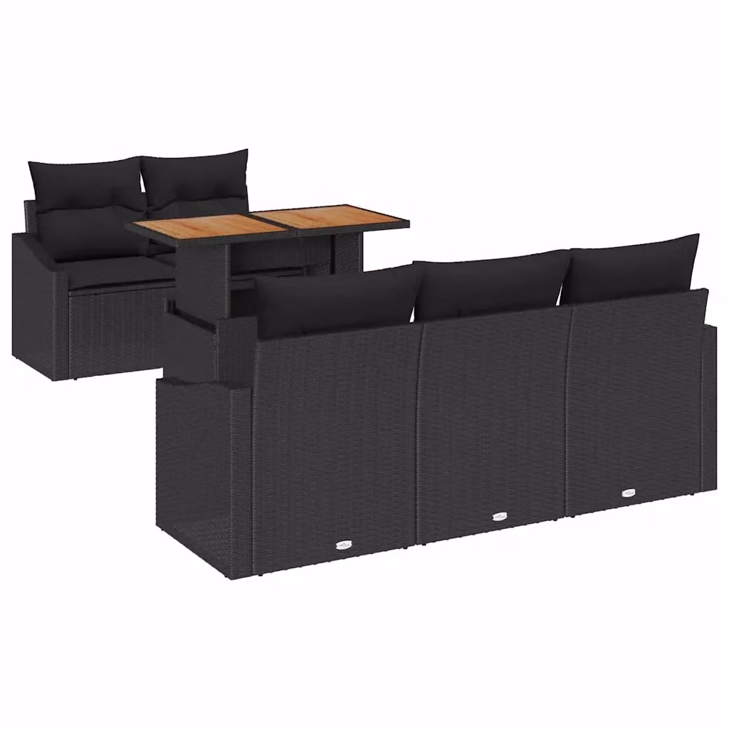 Set da pranzo da giardino moderno vidaXL in rattan e legno con piano in acacia, Nero e Marrone – 2