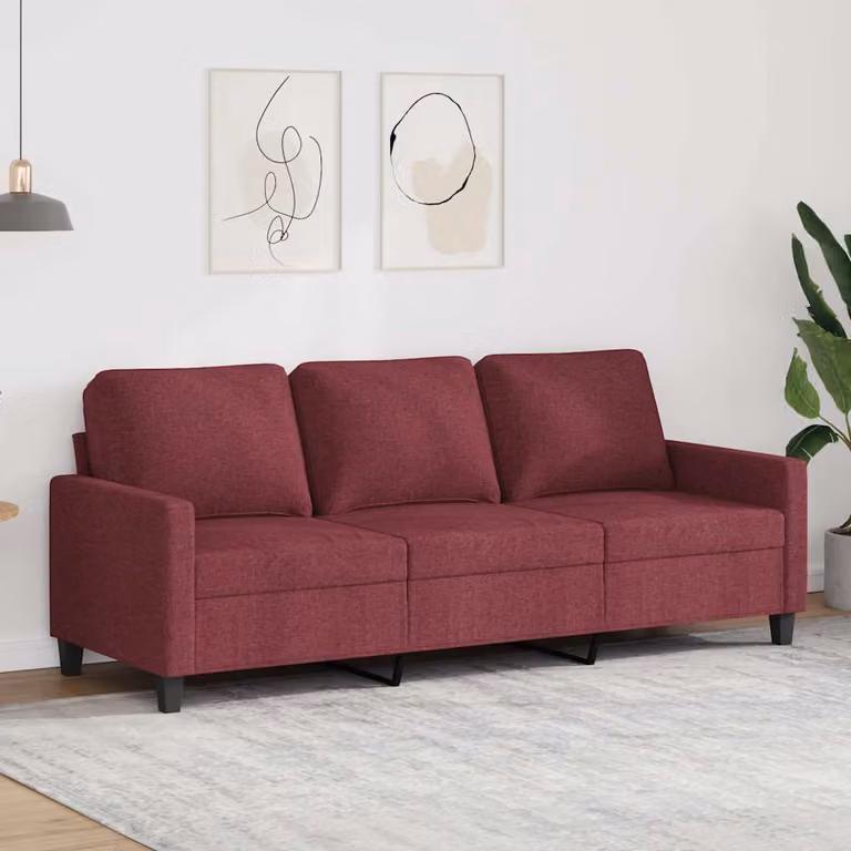 Divano a 3 posti moderno vidaXL in tessuto rosso con struttura in metallo L: 198 cm, P: 80 cm, H: 77 cm